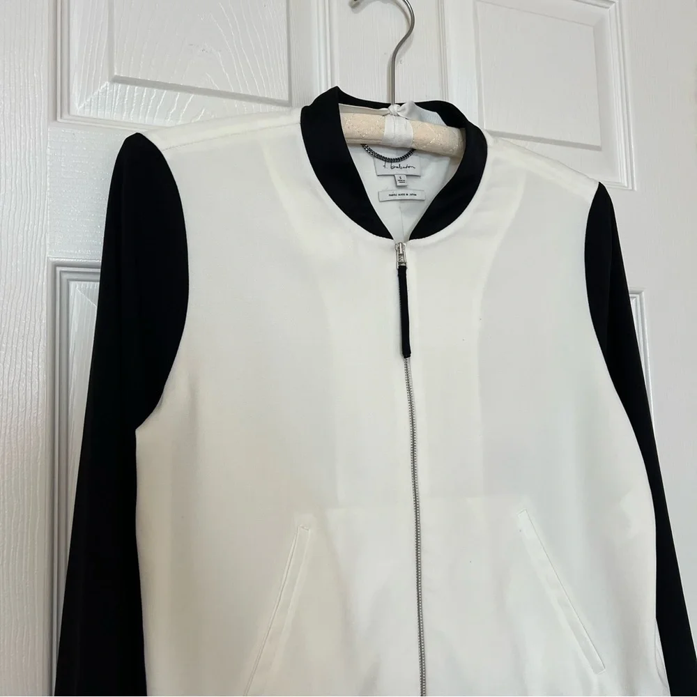 Aritzia Babaton Blouson Bomber Crepe Zip Up Jacket Black White - Size S - Picture 5 of 15